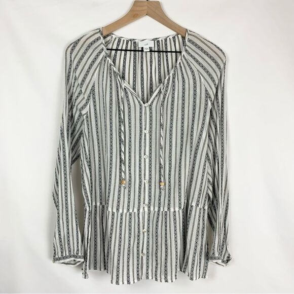 J.Jill Striped Button-Down Peplum Top - Picture 3 of 9